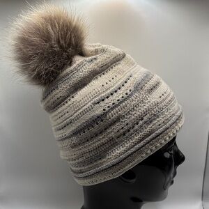 KINROSS Cashmere‎ & Blue Fox Pom Pom Beanie